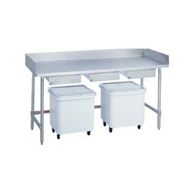 Duke Bakers Table 30"W x 72"L x 36"H White Stainless Steel With Splash Guards At Rear & Both Sides