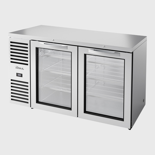 True Premier Bar Two-Section Refrigerated Back Bar Cooler 60"Width (2) Glass Hinged Doors with Stainless Steel Exterior