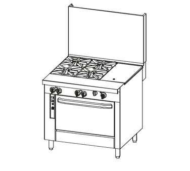Southbend Stainless Steel Gas 36" Wide Heavy Duty Range with (4) Burners and (1) 12" Griddle and Manual Controls
