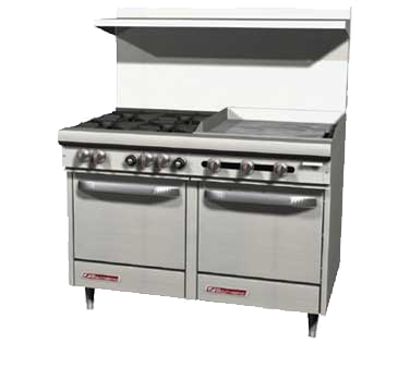 Southbend Stainless Steel Gas 48" Wide Restaurant Range with (4) Burners and 24" Griddle and Thermostatic Controls