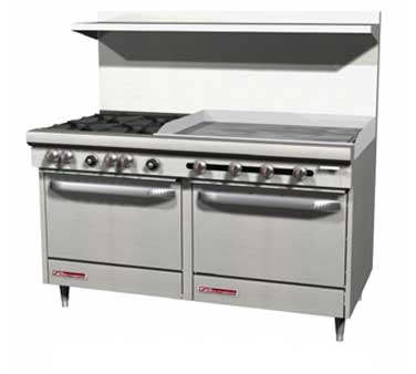 Southbend Stainless Steel Gas 60" Wide Restaurant Range with (4) Burners and 36" Griddle and Manual Controls