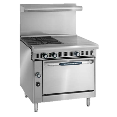 superior-equipment-supply - Imperial - Imperial Stainless Steel Two Burner Two Hot Top Manual Controls 36" Wide Heavy Duty Gas Range