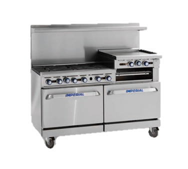 superior-equipment-supply - Imperial - Imperial Stainless Steel Four Burner Griddle Open Cabinet 60" Wide Gas Range