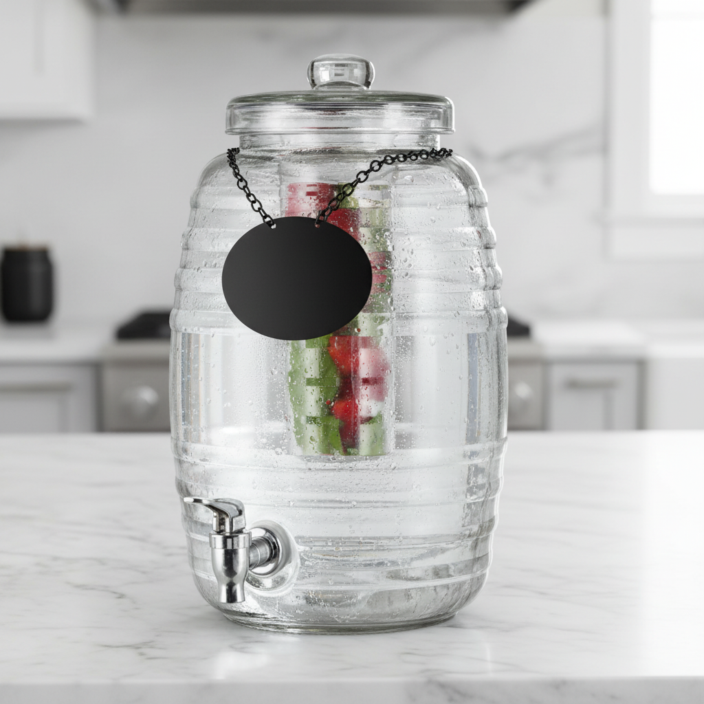 superior-equipment-supply - Tablecraft Products Co - Tablecraft Cash & Carry Glass Beehive 2-1/2 Gallon Dispenser With Chalk Board Necklace & Ice Core Infuser