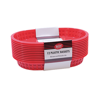 superior-equipment-supply - Tablecraft Products Co - Tablecraft Cash & Carry Chicago Plastic Red Baskets 10-5/8" x 7" x 1-1/2" - 12 Pack