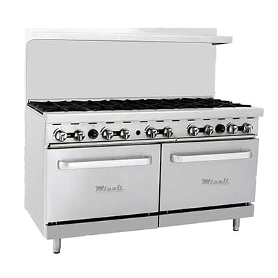 Migali 60"W Stainless Steel Ten Burner Range  With Two Ovens