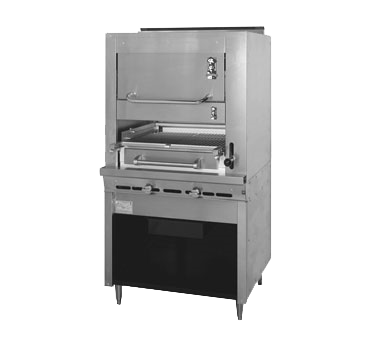 Montague Stainless Steel Infrared Deck Adjustable Gas Broiler with Cabinet Base and Warming Oven 45" with Black Sides and Top