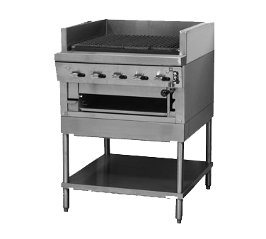Montague Stainless Steel Floor Charcoal Broiler 60" Wide with Ceramic Briquettes and Undershelf