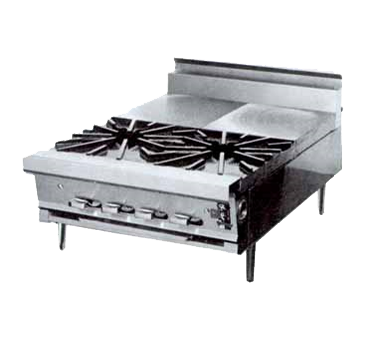 Montague Stainless Steel Heavy Duty 24" Wide Countertop Gas Range with Front Open Burners and Rear Hot Tops