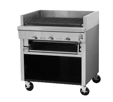 Montague Stainless Steel Heavy Duty 24" Wide Gas Range Charbroiler with Ceramic Briquettes and Open Cabinet Base