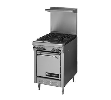 Montague Stainless Steel Heavy Duty 24" Wide Gas Restaurant Range with (4) Open Burners and Compact Oven Base