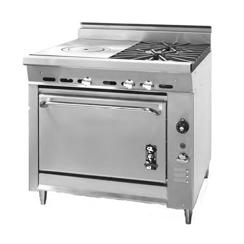 Montague Stainless Steel Heavy Duty 36" Wide Gas Range with Hot Top and Open Burners