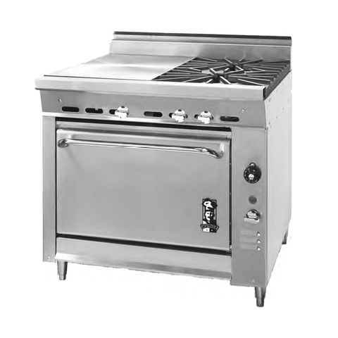 Montague Stainless Steel Heavy Duty 36" Wide Gas Range with Open Burners and Hot Top