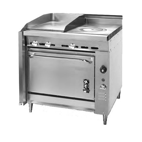 Montague Stainless Steel Heavy Duty 36" Wide Gas Range with Manual Controls and Hot Top