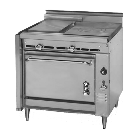 Montague Stainless Steel Heavy Duty 36" Wide Gas Range with Plancha and Ring/Cover Tops and Manual Controls