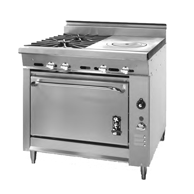 Montague Stainless Steel Heavy Duty 36" Wide Gas Range with Open Burners and Ring/Cover Hot Top
