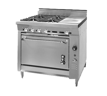 Montague Stainless Steel Heavy Duty 36" Wide Gas Range with Open Burners and Even Heat Hot Top