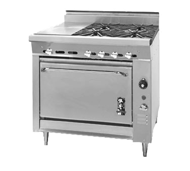Montague Stainless Steel Heavy Duty 36" Wide Gas Range with Gradient Heat Hot Top and Open Burners