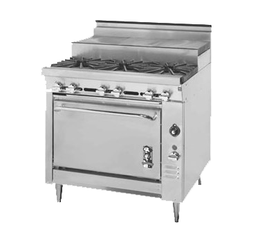 Montague Stainless Steel Heavy Duty 36" Wide Gas Range with Open Burners and Step-Up Hot Tops