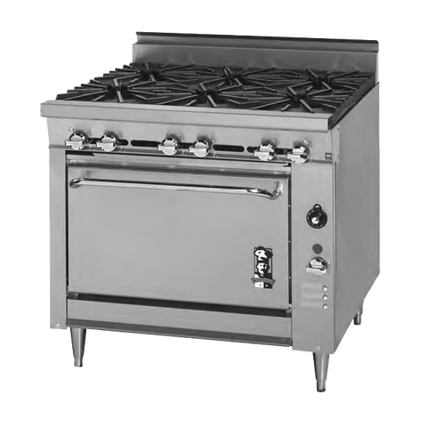 Montague Stainless Steel Heavy Duty 36" Wide Gas Range with (3) Open Burner Tops