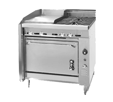 Montague Stainless Steel Heavy Duty 36" Wide Gas Range with Manual Control and 24" Griddle and (2) Open Burners