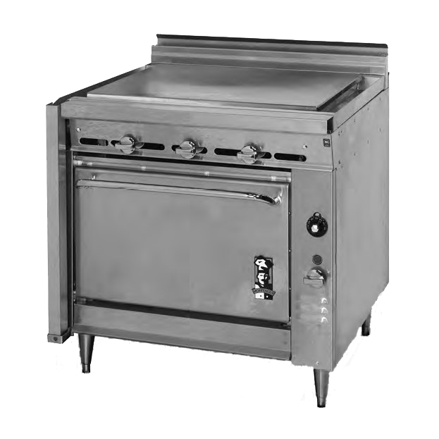 Montague Stainless Steel Heavy Duty 36" Wide Gas Range with Plancha Top and Manual Control