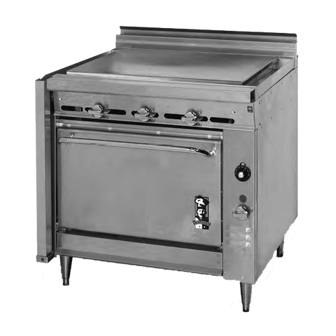 Montague Stainless Steel Heavy Duty 36" Wide Gas Range with Plancha Top and Manual Control