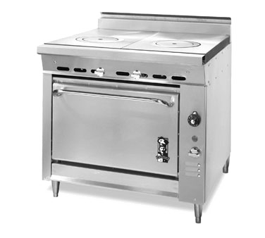 Montague Stainless Steel Heavy Duty 36" Wide Gas Range with (2) 18" Hot Tops with Rings/Covers