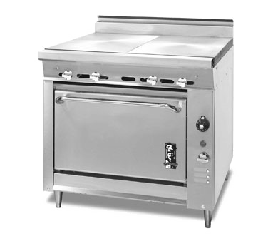 Montague Stainless Steel Heavy Duty 36" Gas Range with (2) 18" Even Heat Hot Tops
