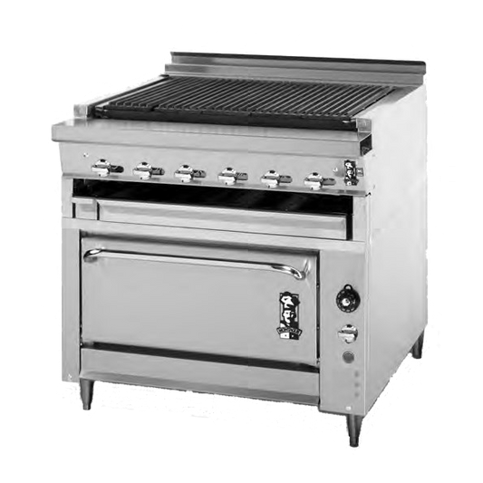 Montague Stainless Steel Heavy Duty 36" Wide Gas Charbroiler/Oven with Removable Self-Cleaning Radiants