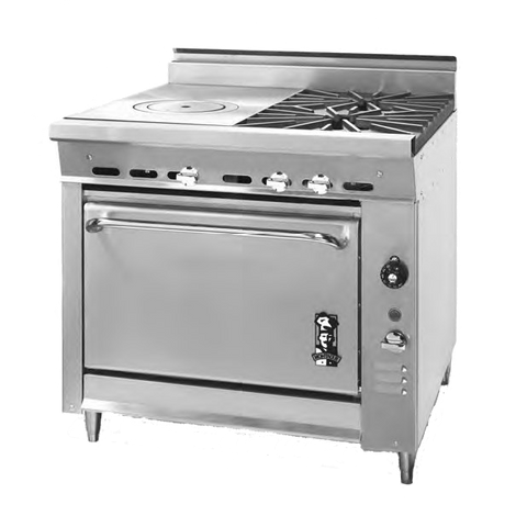 Montague Stainless Steel Heavy Duty 36" Wide Gas Range with Hot Top and Open Burners