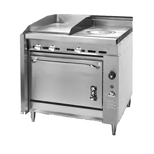 Montague Stainless Steel Heavy Duty 36" Wide Gas Range with 18" Griddle and Manual Control and Hot Top