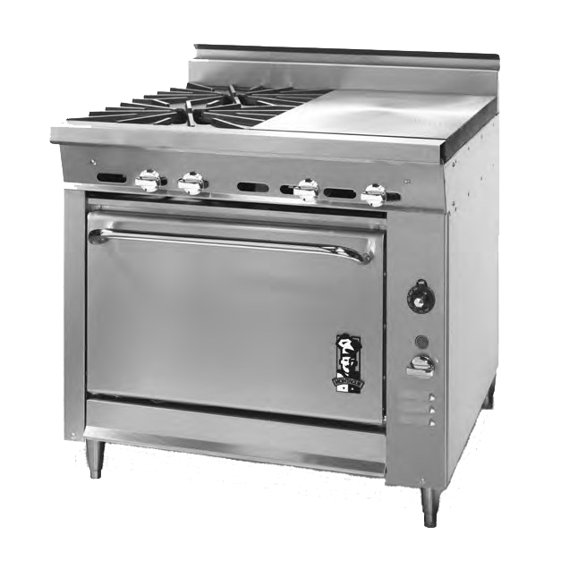 Montague Stainless Steel Heavy Duty 36" Wide Gas Range with Open Burners and Hot Top
