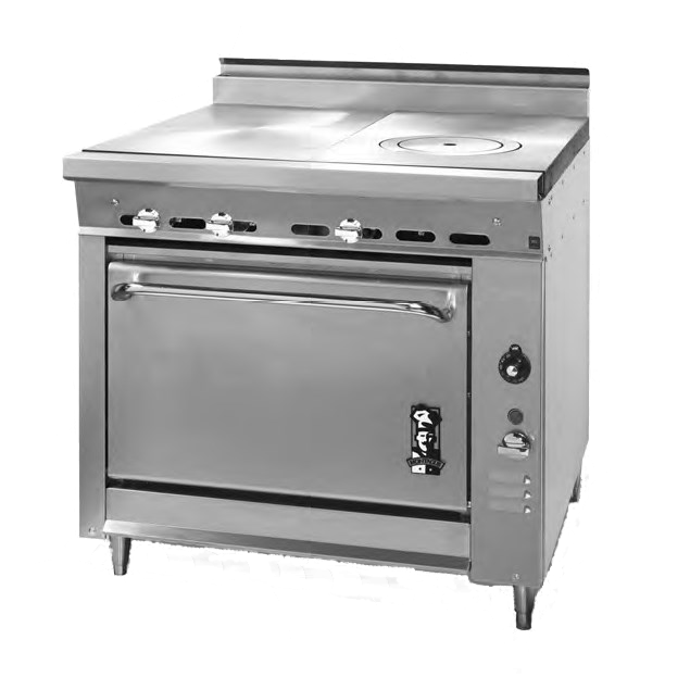 Montague Stainless Steel Heavy Duty 36" Wide Gas Range with Even Heat and Ring/Cover Hot Top
