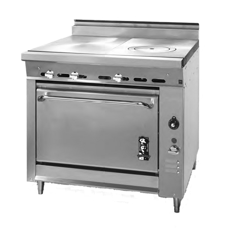 Montague Stainless Steel Heavy Duty 36" Wide Gas Range with Even Heat and Ring/Cover Hot Top