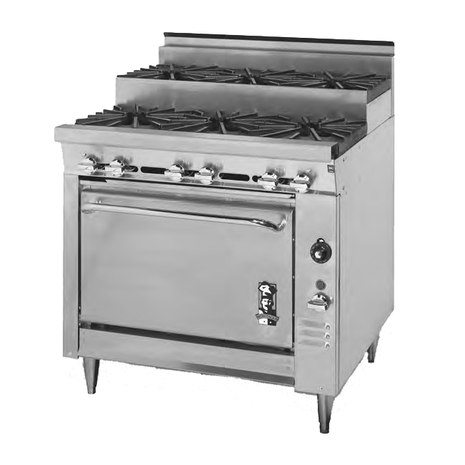 Montague Stainless Steel Heavy Duty 36" Wide Gas Range with Open Burners and Cabinet Base