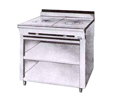 Montague Stainless Steel Heavy Duty 36" Wide Gas Range with Even Heat Hot Tops with Rings and Covers and Open Cabinet Base