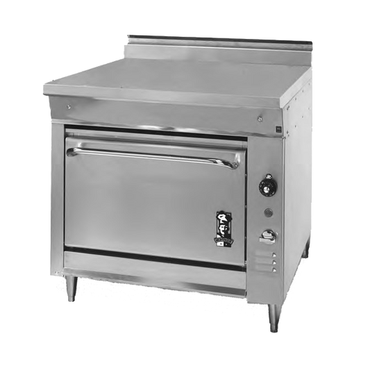 Montague Stainless Steel Heavy Duty 36" Wide Gas Range with Work Top and Open Cabinet Base