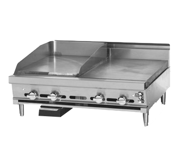 Montague Stainless Steel Heavy Duty 36" Wide Gas Range with 18" Griddle and Manual Controls and Hot Top