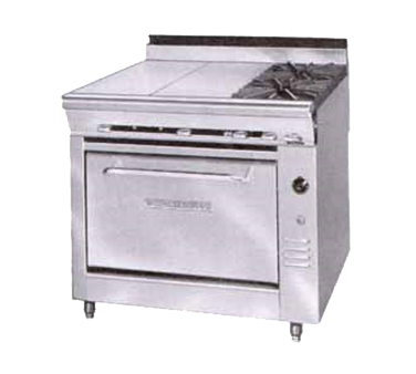 Montague Stainless Steel Heavy Duty 36" Wide Countertop Gas Range with Even Heat Hot Tops and Open Burners