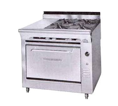 Montague Stainless Steel Heavy Duty 36" Wide Countertop Gas Range with Even Heat Hot Top and Open Burners