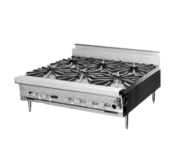 Montague Stainless Steel Heavy Duty 36" Wide Countertop Gas Range with Open Burners and Step-Up Hot Tops