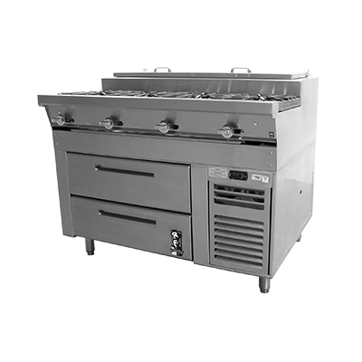 Montague Stainless Steel Heavy Duty 36" Wide Ice and Heat Station Gas Range with (3) Burners and Refrigerated Drawers