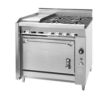 Montague Stainless Steel Heavy Duty 36" Wide Countertop Gas Range with 12" Griddle and Manual Control and (4) Open Burners