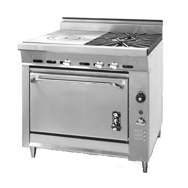 Montague Stainless Steel Heavy Duty 36" Wide Gas Range with Ring/Cover Hot Top and Open Burners