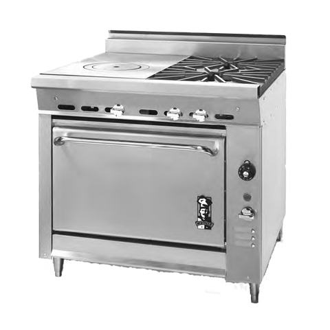 Montague Stainless Steel Heavy Duty 36" Wide Gas Range with Ring/Cover Hot Top and Open Burners