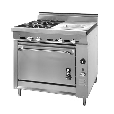 Montague Stainless Steel Heavy Duty 36" Wide Gas Range with Open Burners and Ring/Cover Hot Top