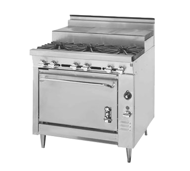 Montague Stainless Steel Heavy Duty 36" Wide Gas Range with (3) Open Burners and (3) Step-Up Even Heat Hot Tops