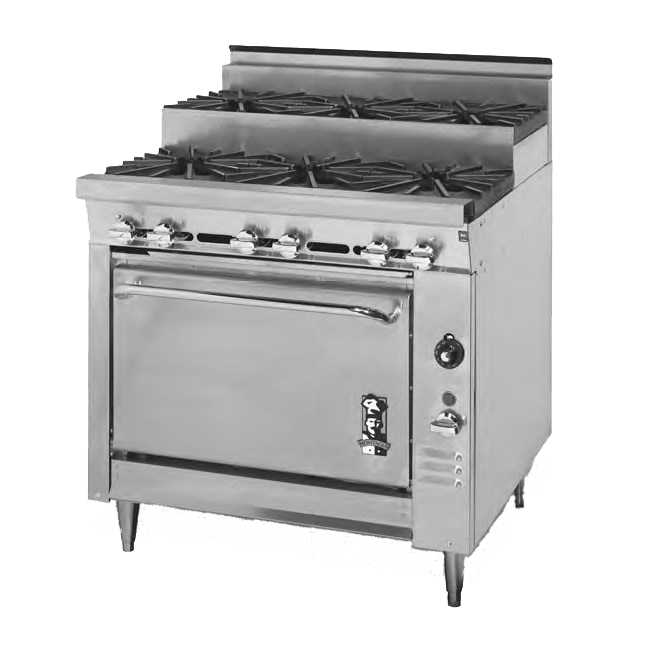 Montague Stainless Steel Heavy Duty 36" Wide Gas Range with (3) Open Burners and (3) Step-Up Open Burners