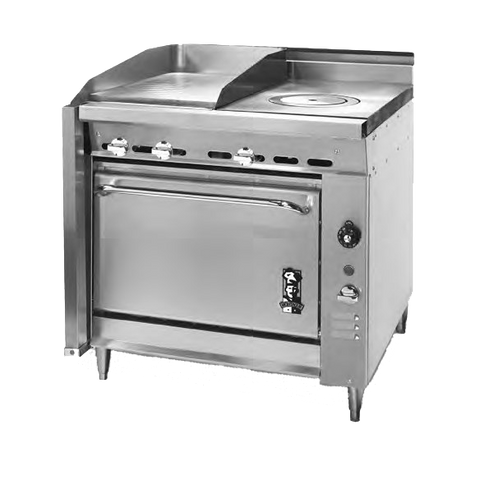 Montague Stainless Steel Heavy Duty 36" Wide Gas Range with 18" Griddle and Manual Control and (1) Ring/Cover Hot Top